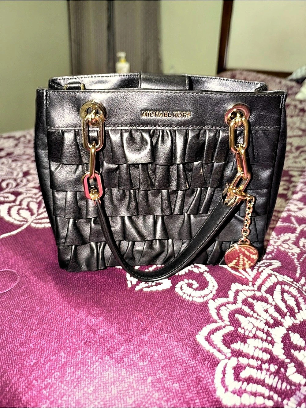 Michael Kors Mercer Gallery Small Ruffled Leather Satchel Black